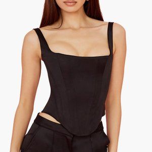 House of CB Rafa Black Satin Longline Corset Top (Size S)